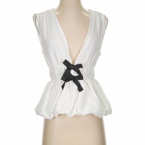 Commense White Blouse with Gray Bow